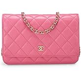 Chanel Women's Pre-Loved Pink Lambskin Classic Quilted Wallet On Chain, Red, One size