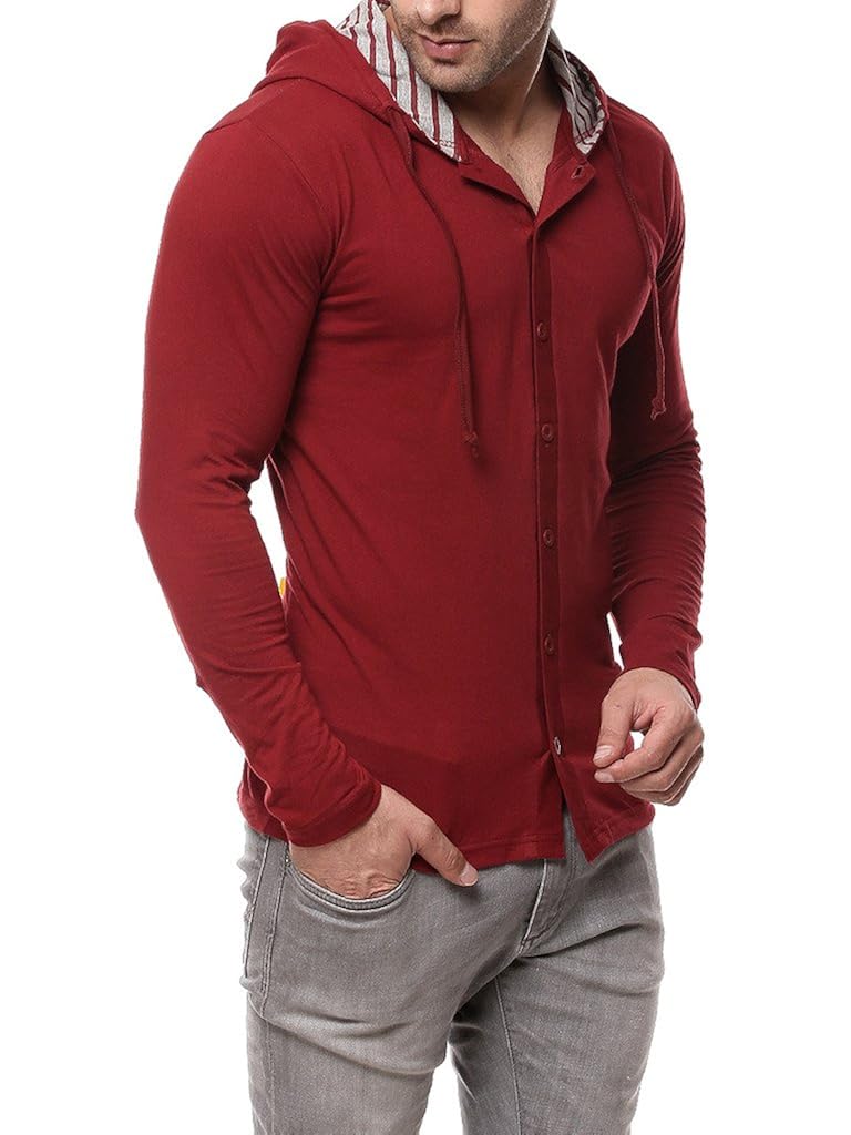 gritstones men's cotton hooded t-shirt maroon