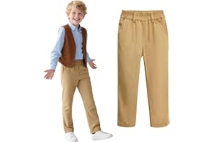 HILEELANG Kids Boy School Uniform Pants Stretch Cotton Chino Navy Khaki Trousers Sizes 4-16, 1 or 2 Pack