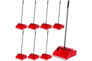 Leumoi 8 Pcs Lobby Dust Pan 36.6 Inch Upright Dust Pan with Serrated Yoke Dustpan Long Handle Plastic Commercial Dustpan for Wet Dry Floor Cleaning Home Office Restaurant Indoor Outdoor Use (Red)