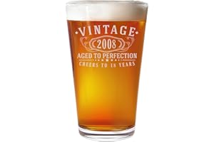 Vintage 2008 Etched 16oz Pint Glass – Happy 18th Birthday Gifts for Boys Him Men, Decorations Women Guy, Turning 18 Year Old,