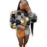 OLAMIOSO Women's 3D Flower Cropped Bomber Jacket Button Down Varsity Jackets
