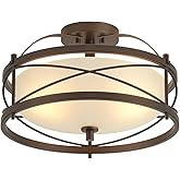 LHLYCLX Entryway Drum Light Fixtures, Semi-Flush Mount Rustic Ceiling Light for Hallway Living Room Bedroom Kitchen (Old Bron