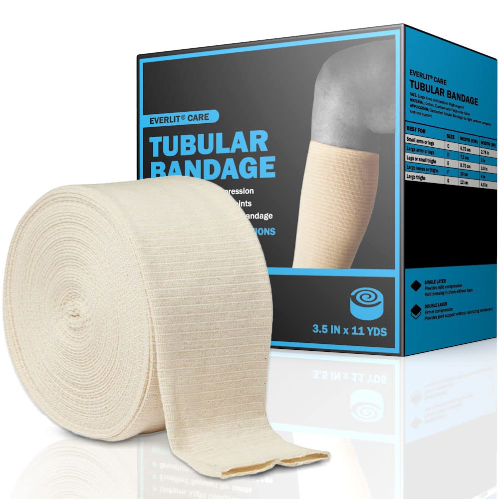 Photo 1 of EVERLIT Elasticated Tubular Support Bandage | Stockinette Tubing for Large Arm, Knees, Legs | Light to Moderate Compression Bandage Roll For Tissue Support (Size E | 3.5" x 11 yd)