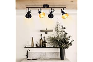 DINGLILIGHTING DLLT Flexible Track Light Kit, Black Ceiling Tracking Lights Fixture, 4-Light Flush Mount Spot Lighting for Living Room, Dining Room, Bedroom, Kitchen, Office, Closet Room, E12 Base