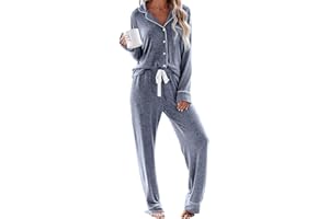 Aamikast Women's Pajama Sets Long Sleeve Button Down Sleepwear Nightwear Soft Pjs Lounge Sets