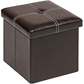 B FSOBEIIALEO Folding Storage Ottoman Cube, Faux Leather Footrest Seat Coffee Table, Brown 11.8"x11.8"x11.8"