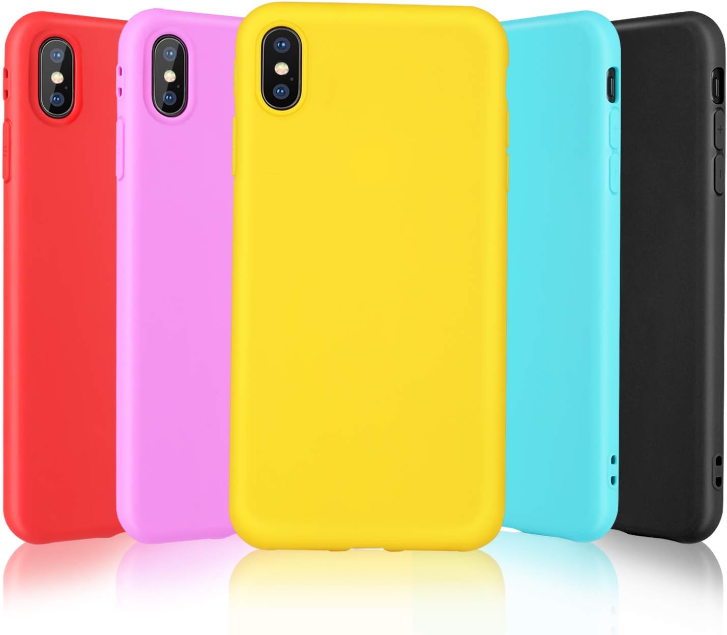 Pofesun Slim Fit iPhone Xs Max Case, 5Pack Soft Silicone Gel Rubber Bumper Case Shockproof Full-Body Protective Case Cover Compatible for iPhone Xs Max 6.5 inch (2018)-Black,Red,Rose,Yellow,Mint