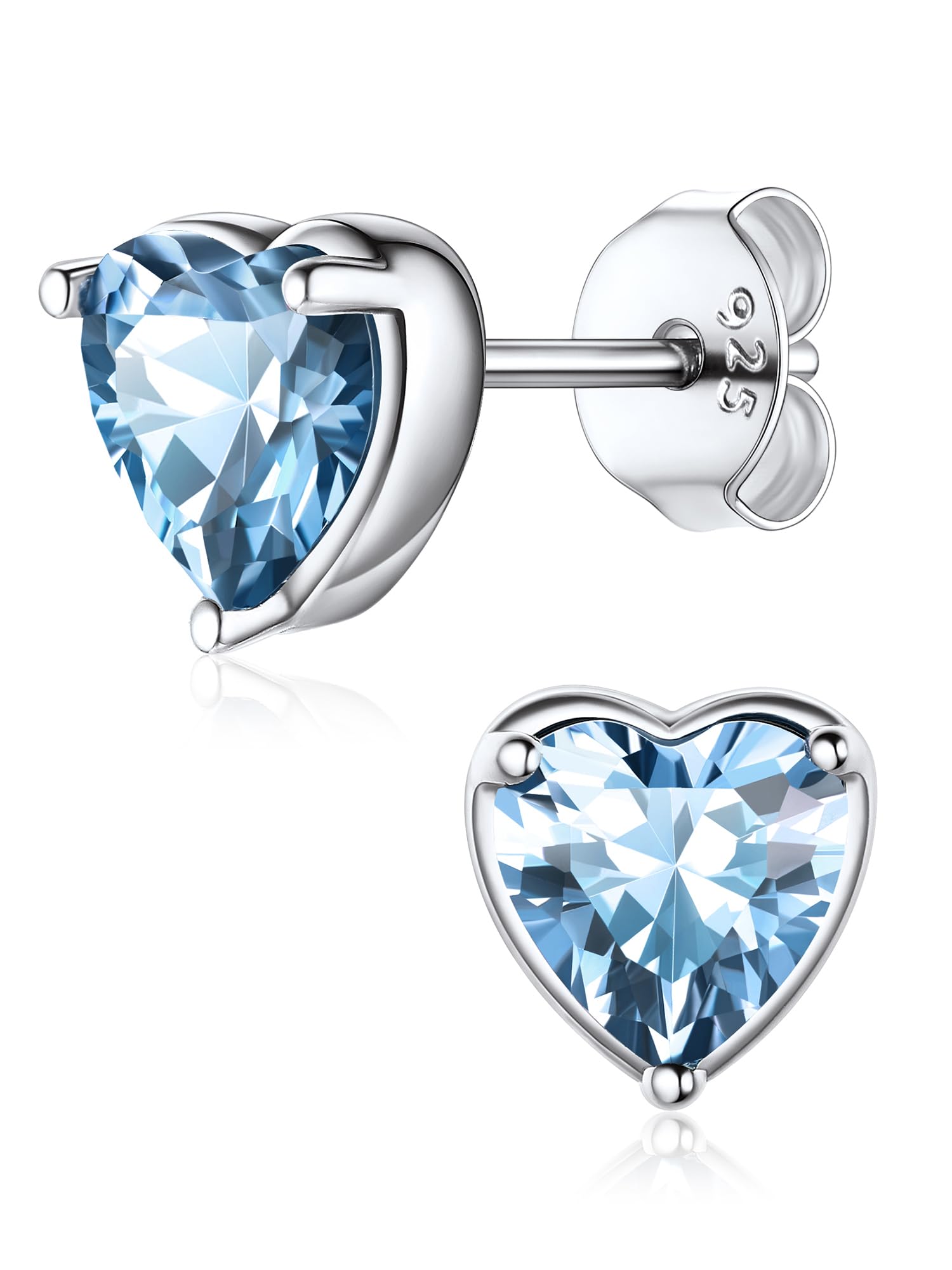 ChicSilver March Silver Birthstone Earrings For Women Blue CZ StoneTiny Heart Earring Studs 925 Sterling Silver Jewelry — image 1