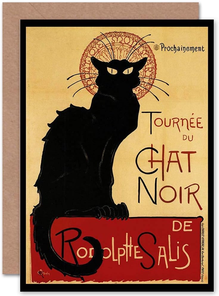 Wee Blue Coo Black Cat Chat Noir Rodolphe Paris France Birthday Sealed Greeting Card Plus Envelope Blank inside