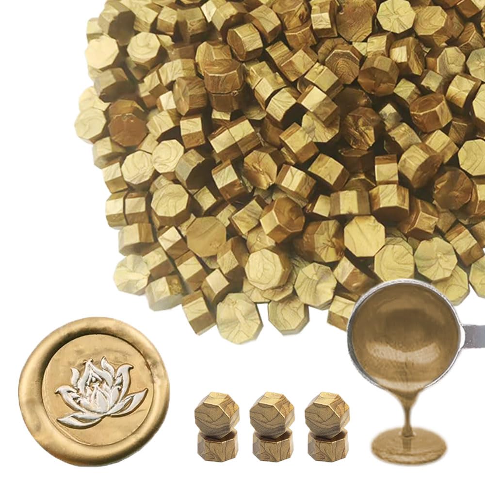 Wax Seal Beads, Ioggtser 500 PCS Octagon Sealing Wax Beads for Wax Seal Stamp, Wax Sealing Beads for Making Wax Seals for Wedding and Party Invitations (Brown)