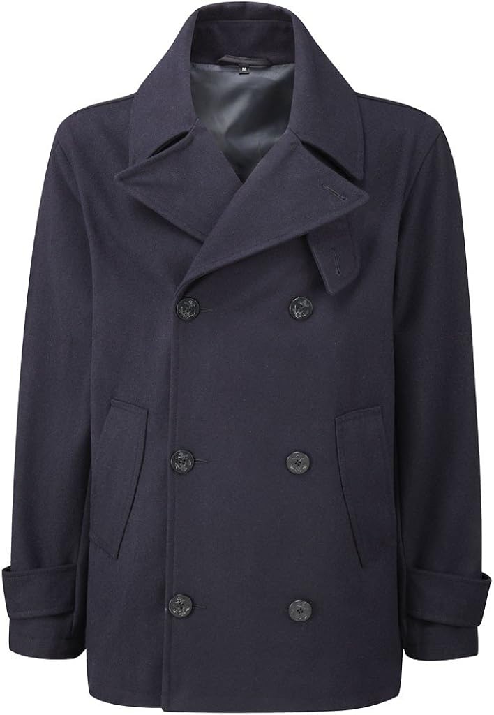 Original Montgomery Mens Fashion Classic Wool Double Breasted Pea Coat, X-Large, Navy at Amazon 