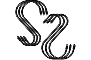 NISOGER 12 Pack 5 inch S Hook, Vinyl Coated S Hooks with Rubber Stopper Non Slip Heavy Duty S Hook, Steel Metal Rubber Coated Closet S Hooks for Hanging Jeans Plants Jewelry Pot Pan Cups Towels, Black
