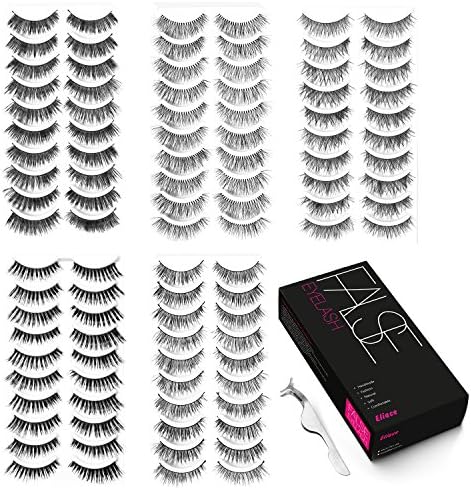 Eliace 50 Pairs 5 Styles Lashes Handmade False Eyelashes Set Professional Fake Eyelashes Pack,10 Pairs Eyes Lashes Each Style,Very Natural Soft and Comfortable,With Free EyeLash Tweezers
