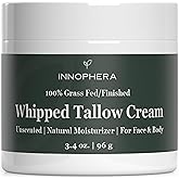 Innophera Whipped Beef Tallow Cream for Skin Care ‒ Grass Fed & Grass Finished ‒ 100% Natural Moisturizer for Sensitive Skin ‒ Handmade Face & Body Lotion ‒ Unscented & Odorless ‒ 3.4 oz.