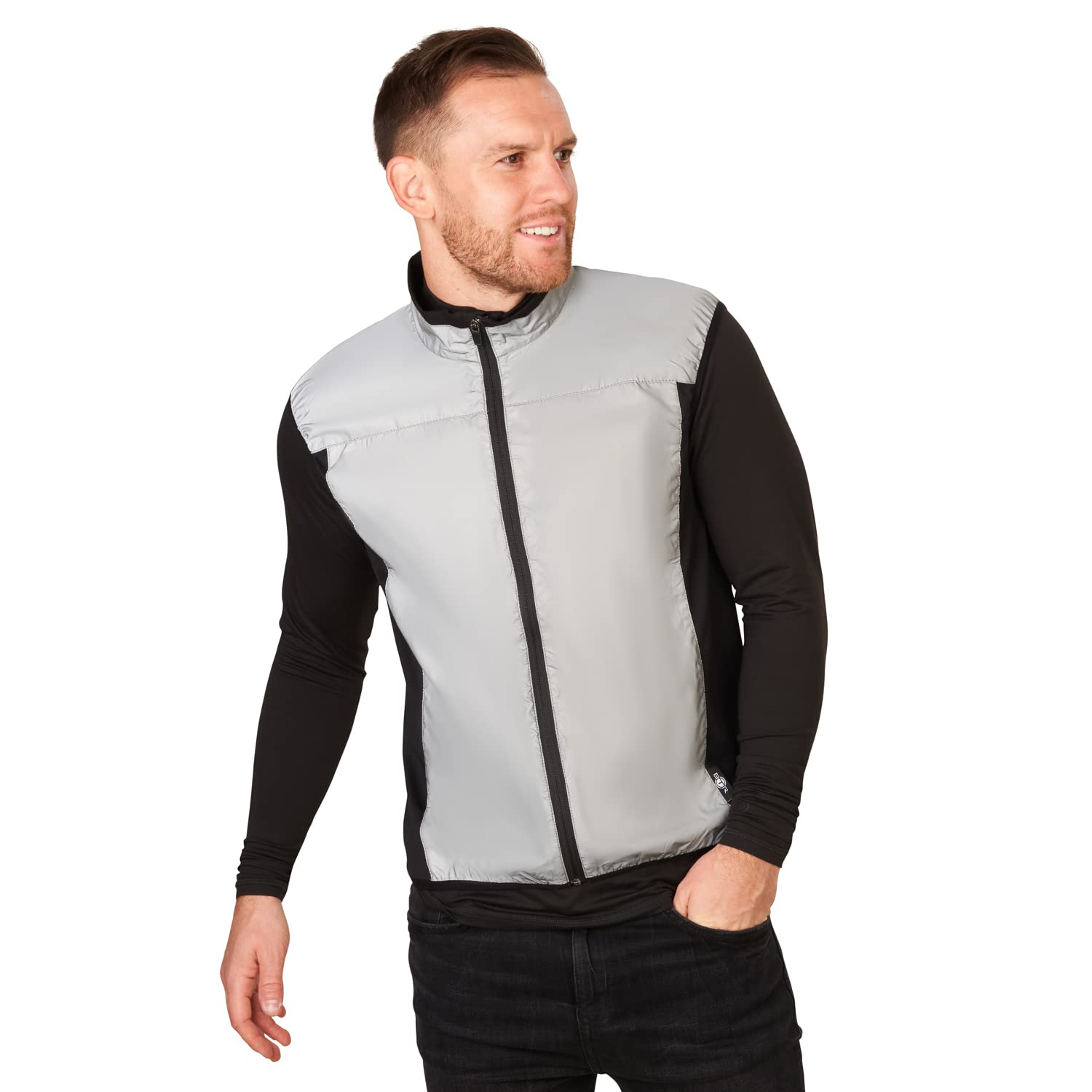 BTR High Visibility Reflective Silver Running and Cycling Gilet and Vest. Classic No Pockets & Shorter Front. XS (36-38 Inches)