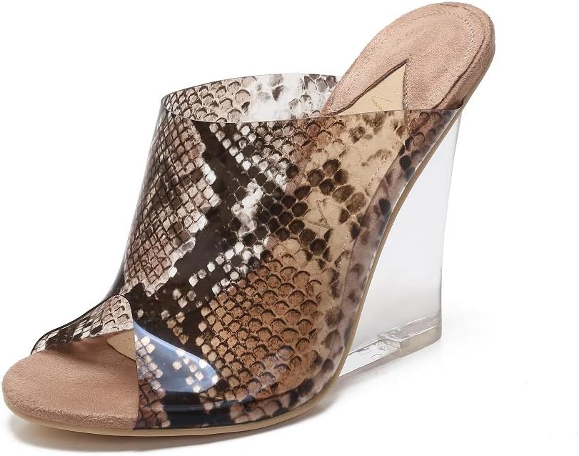 MACKIN J 405-8 Women's Clear Wedge Heels Open Toe Slip On Mules Dress Sandals