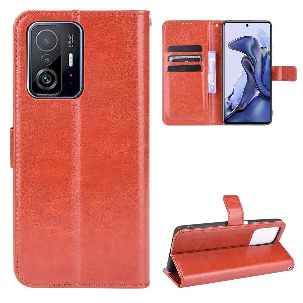 Xiaomi 11T/11T Pro Case [Wallet Case] [Kickstand] [Card Slots] [Magnetic Flip Cover] Compatible with Xiaomi 11T/11T Pro Smartphone(Brown)