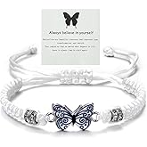 Meztole Always Believe in Yourself Butterfly Bracelet - Cute Charm Bracelets for Women, Adjustable Braided Rope, Lucky Friendship Matching Bracelet