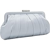 CHARMING TAILOR Classic Pleated Satin Clutch Bag Diamante Embellished Formal Handbag for Wedding/Prom/Black-Tie Events