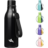 Konokyo Insulated Water Bottle with Strap,18 oz Double Wall Stainless Steel Vacuum Bottles Metal Water Flask,Black