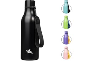 Konokyo Insulated Water Bottle with Strap,18oz Double Wall Stainless Steel Vacuum Bottles Metal Water Flask,Black