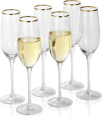 Royalrose Cheerful Optic Glasses With Gold Rim, Set Of 4, Clear, All-Purpose, Ribbed Glasses, Dishwasher Safe (Red Wine Glasses), 14.5 Oz