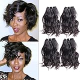 Natural Straight Human Hair 4 Bundles Brazilion 100 Unprocessed Remy Hair Weave Short Straight Wave Virgin Hair Natural Black Weave 200Gram/lot(10 10 10 10, Natural Straight)