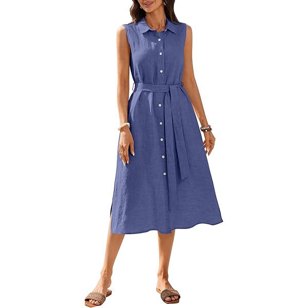 Amazhiyu Womens Pure Linen Summer Button Down Midi Dresses with Pockets and Belt Black, X-Small at Amazon Women's Clothing store Amazhiyu Womens Pure Linen Summer Button Down Midi Dresses with Pockets and Belt Black, X-Small at Amazon Women's Clothing store