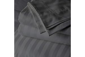 RECCI 3Pcs Flat Sheet Oversized King Plus (120 x 120) 800 Thread Count 100% Egyptian Cotton Luxury Quality Bedding Flat Sheet Dark Grey Stripe