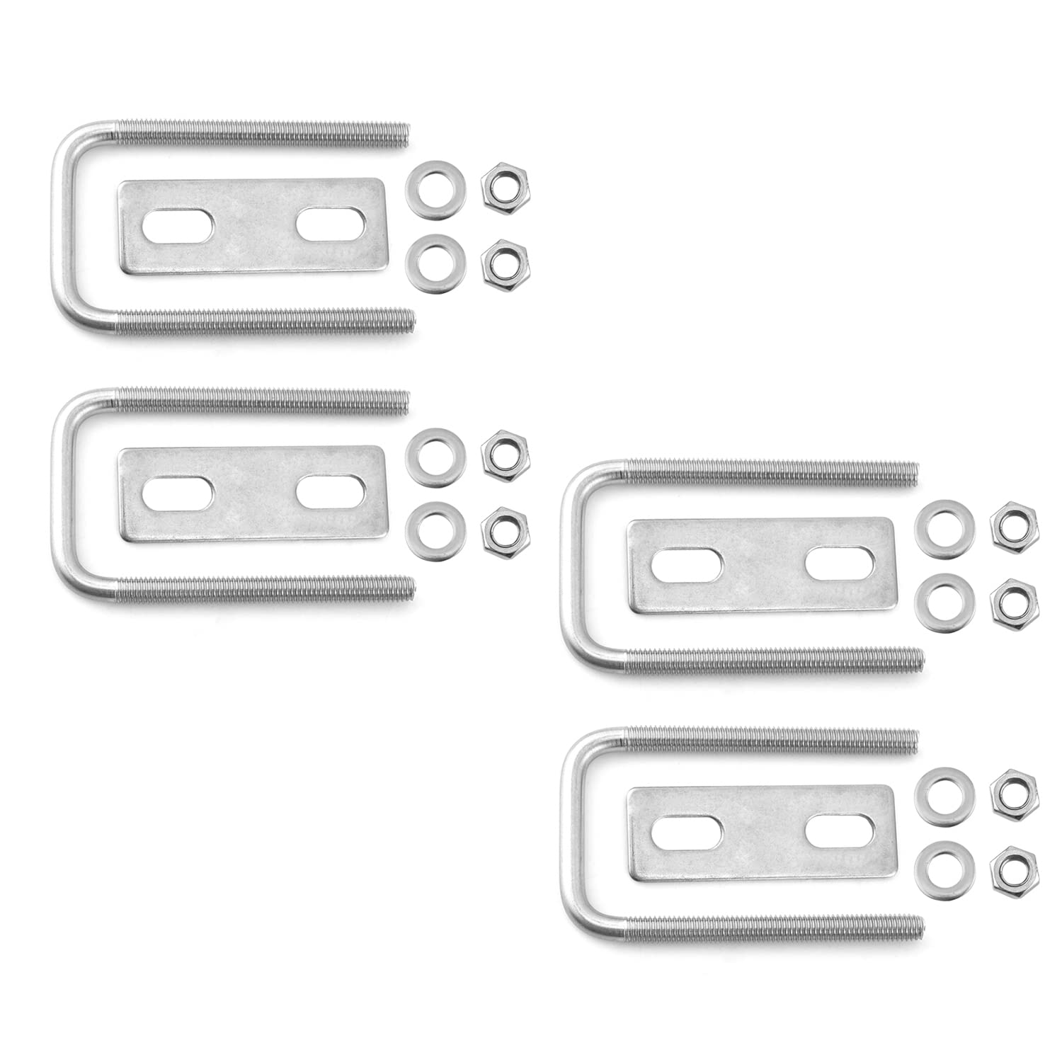 MroMax 4Pcs Square U-Bolts M6 Thread 35mm Inner Width 304 Stainless Steel with Nuts Frame Straps Silver Tone