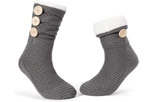 LEMZONE Women's Winter Slipper Socks Warm Cozy Fuzzy Fleece-lined Cabin Socks with Grippers