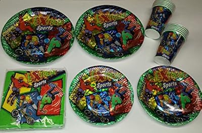 Extreme Sports BMX Skate Board Rollerblade Party Package 9" Plates (12) 7" Plates (12) Napkins (16) Cups (12)