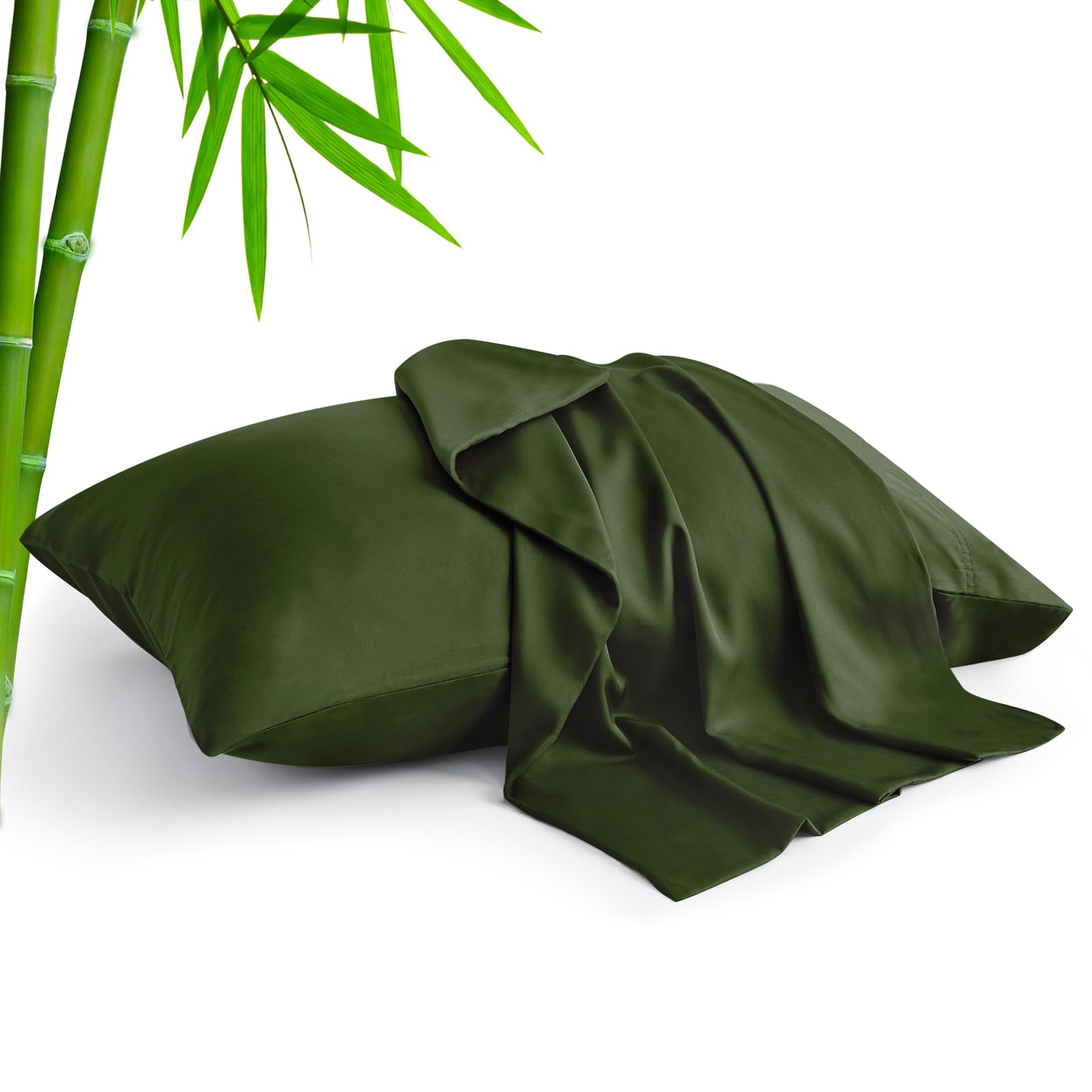 Photo 1 of BEDELITE Olive Green Pillow Cases Queen Size Set of 2, Rayon Derived from Bamboo?Cooling Pillow Cases for Hot Sleepers & Night Sweats, Breathable and Silky Soft Envelope Pillowcases, 20"x30"