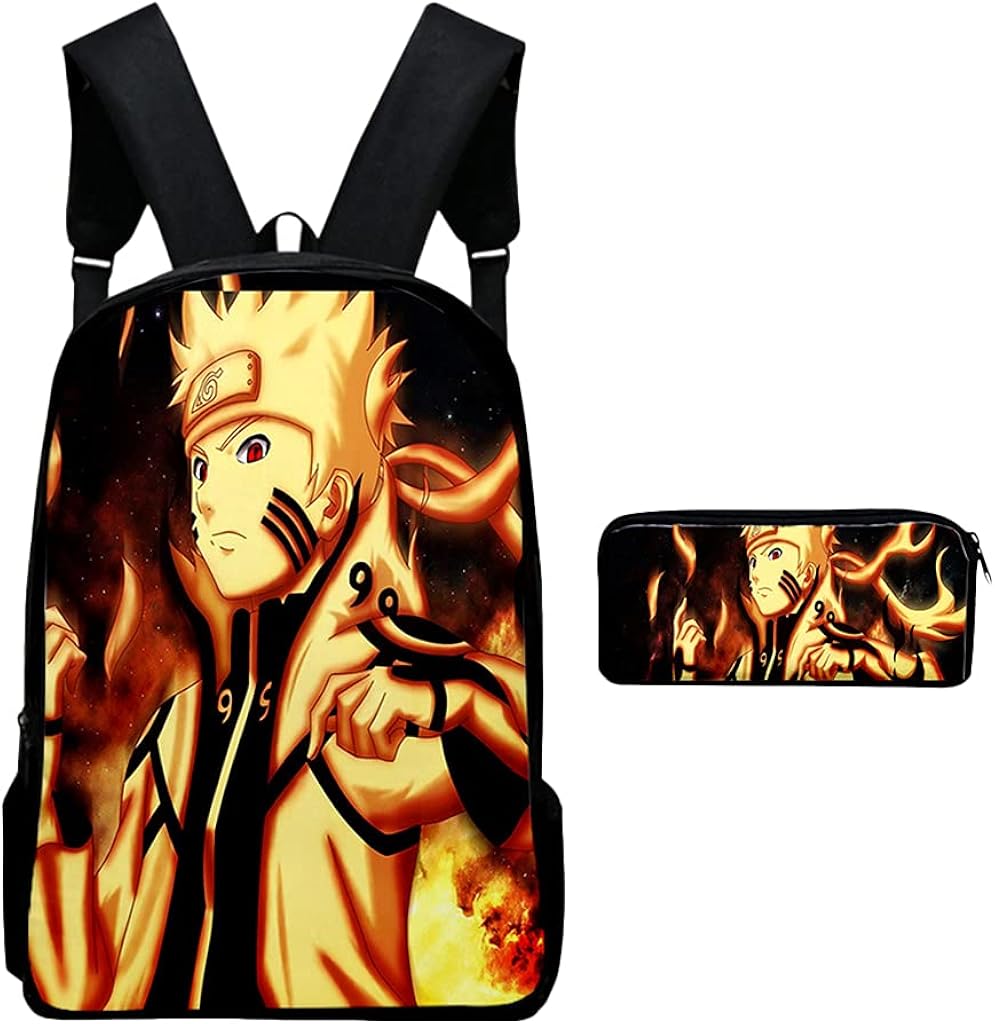 KIACIYA Naruto Backpack High Capacity And Pouch USB Charger Men Women