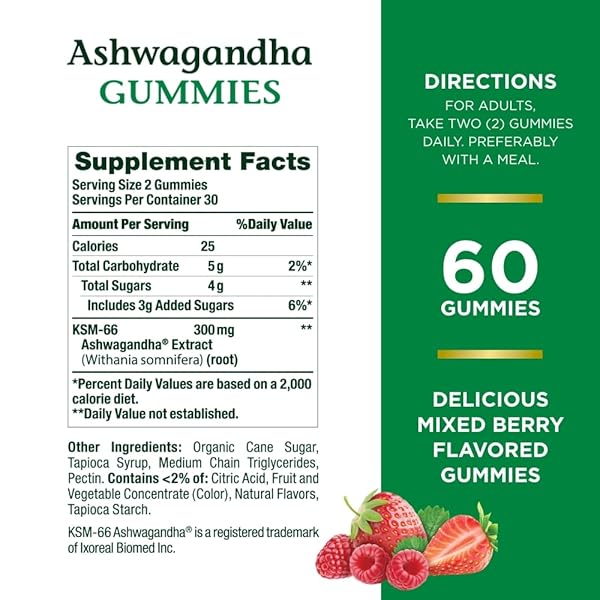 NATURE’S BOUNTY ASHWAGANDHA GUMMIES, 300MG KSM-66 ASHWAGANDHA EXTRACT, MIXED BERRY, 60 GUMMIES