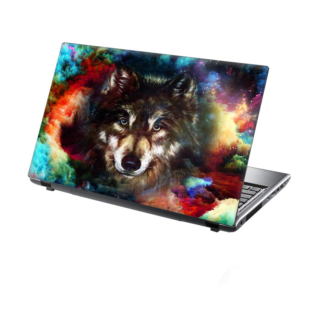 TaylorHe 13-14 inch Laptop Skins Vinyl Stickers Decals Made in Great Britain Wolfs head in multicolored cloud