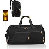 Gym Duffle Bag for Men Women, Travel Duffel Bag Backpack with Shoe Compartment & Wet Pocket, 50L Waterproof Sports Overnight Weekender Bag with USB Port, Black