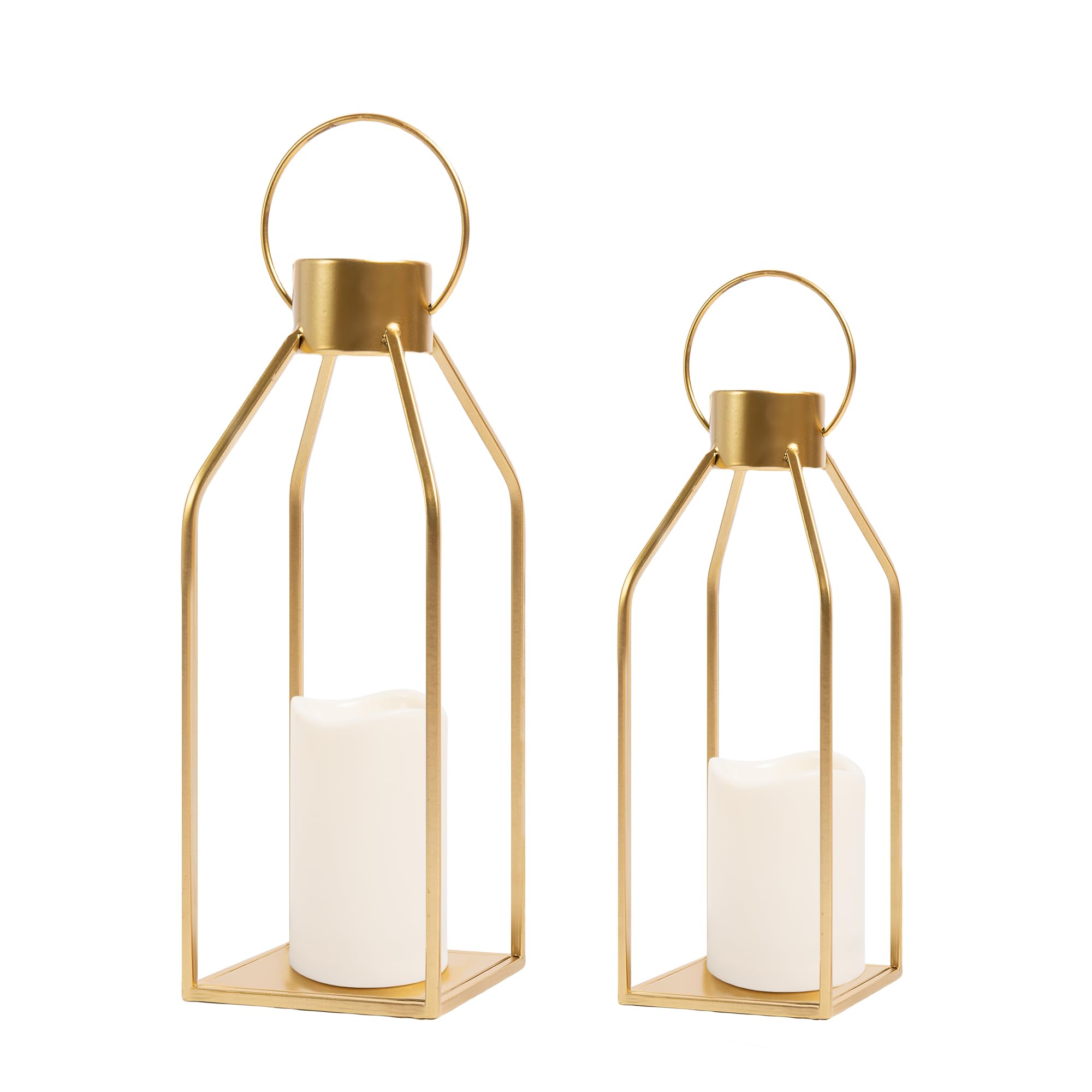 Photo 1 of HPC Decor Modern Farmhouse Lantern Decor- Gold Metal Candle Lanterns for Christmas- Lanterns Decorative w/Timer Flickering Candles for Living Room, Home, Indoor, Outdoor, Table,Fireplace Mantle Decor