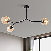 ATALUZ Creative Molecular Pendant Light fixtures, 3-Light Hand-Blown Amber Glass Shades Modern Chandelier, 180° Adjustable Jo