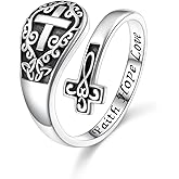 Lonyinlg Adjustable Cross Ring Vintage 925 Sterling Silver Open Finger Thumb Rings Religious Cross Faith Jewelry Inspirational Encouragement Gifts for Birthday Christmas Anniversary