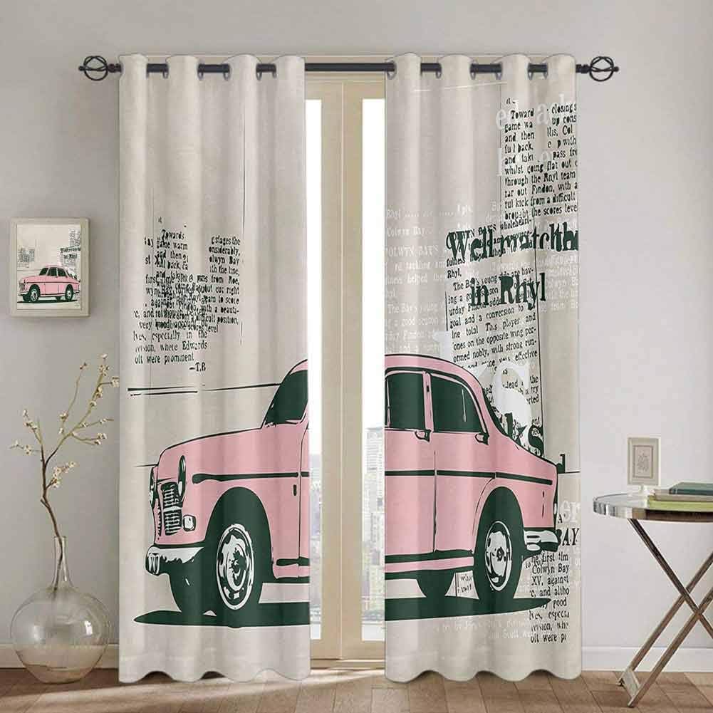 Homrkey Vintage Car All Season Insulation Old Model Car and Newspaper Cuts Antique Style Classic Urban Life Illustration W55 x L63 inch Pink Beige