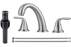 Aleasha Brushed Nickel Bathroom Sink Faucet, Widespread Bathroom Faucet, Bathroom Sink Faucet 3 Hole with Pop Up Drain for RV