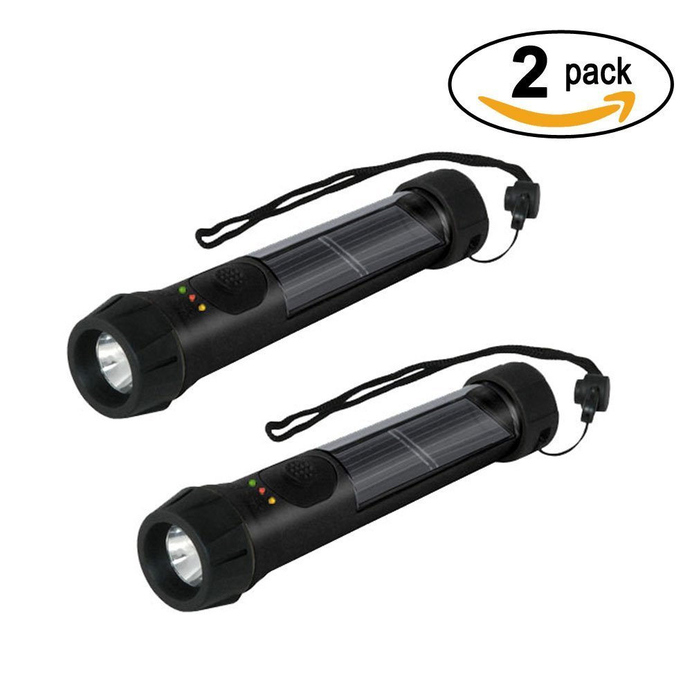 Hybrid Solar Powered Flashlight with Emergency Battery Backup Black 2