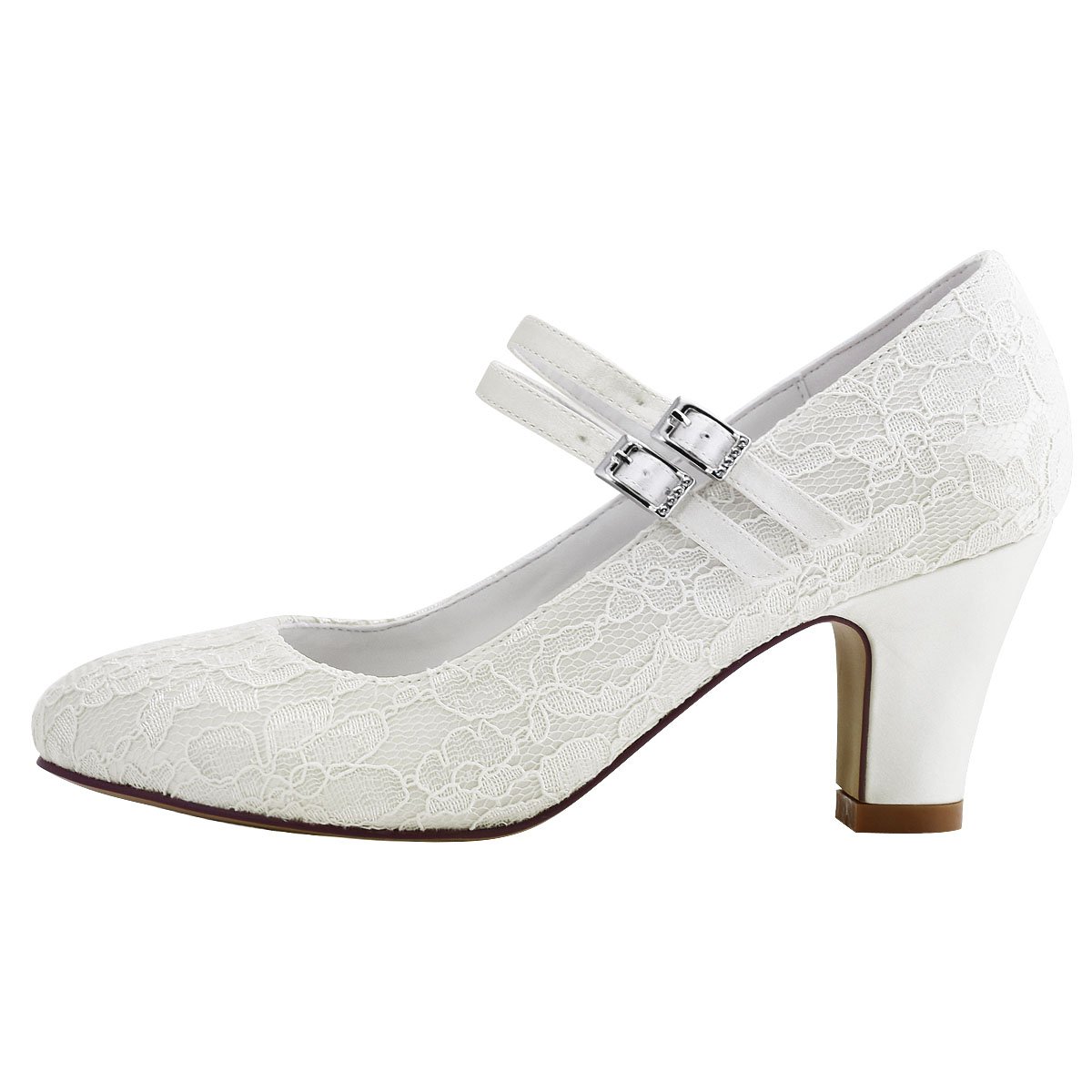 ELEGANTPARK Wedding Shoes for Bride Closed Toe Bridal Shoes Block Heel Pumps Mary Jane Lace Wedding Shoes