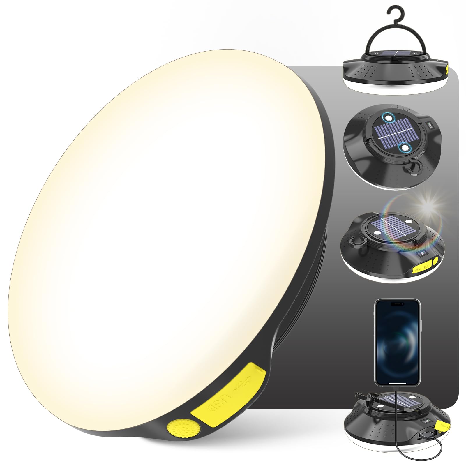 Photo 1 of 12000mAh 20000LM Solar Portable LED Camping Lantern, Rechargeable Light 120W with Magnet , Flashlight, IPX66 Waterproof Tent Lights Power Failure Emergency for Power Outages, Emergency, Tent, Outdoor