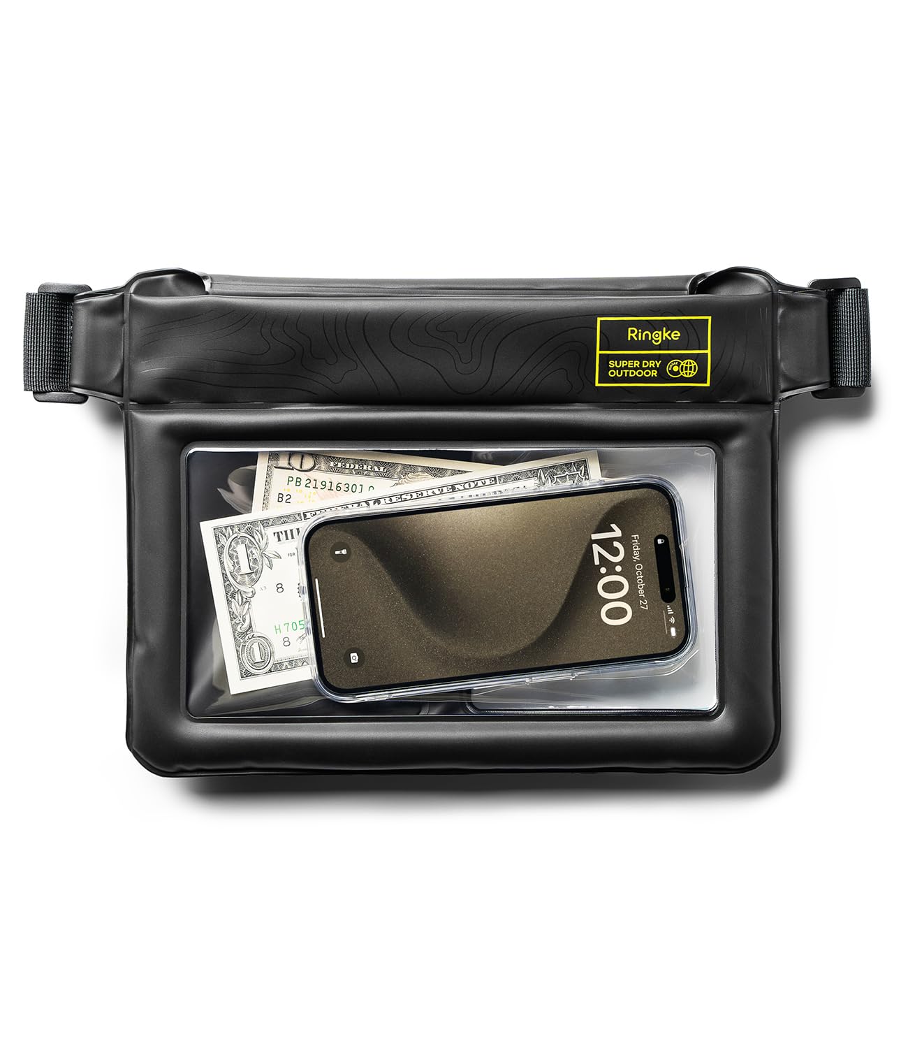 Ringke Waterproof Sling Bag [Hidden Safety Pocket] Floating IPX8 Waterproof Phone Case with Adjustable Strap, Underwater Pouch Dry Bag for Swimming - Black