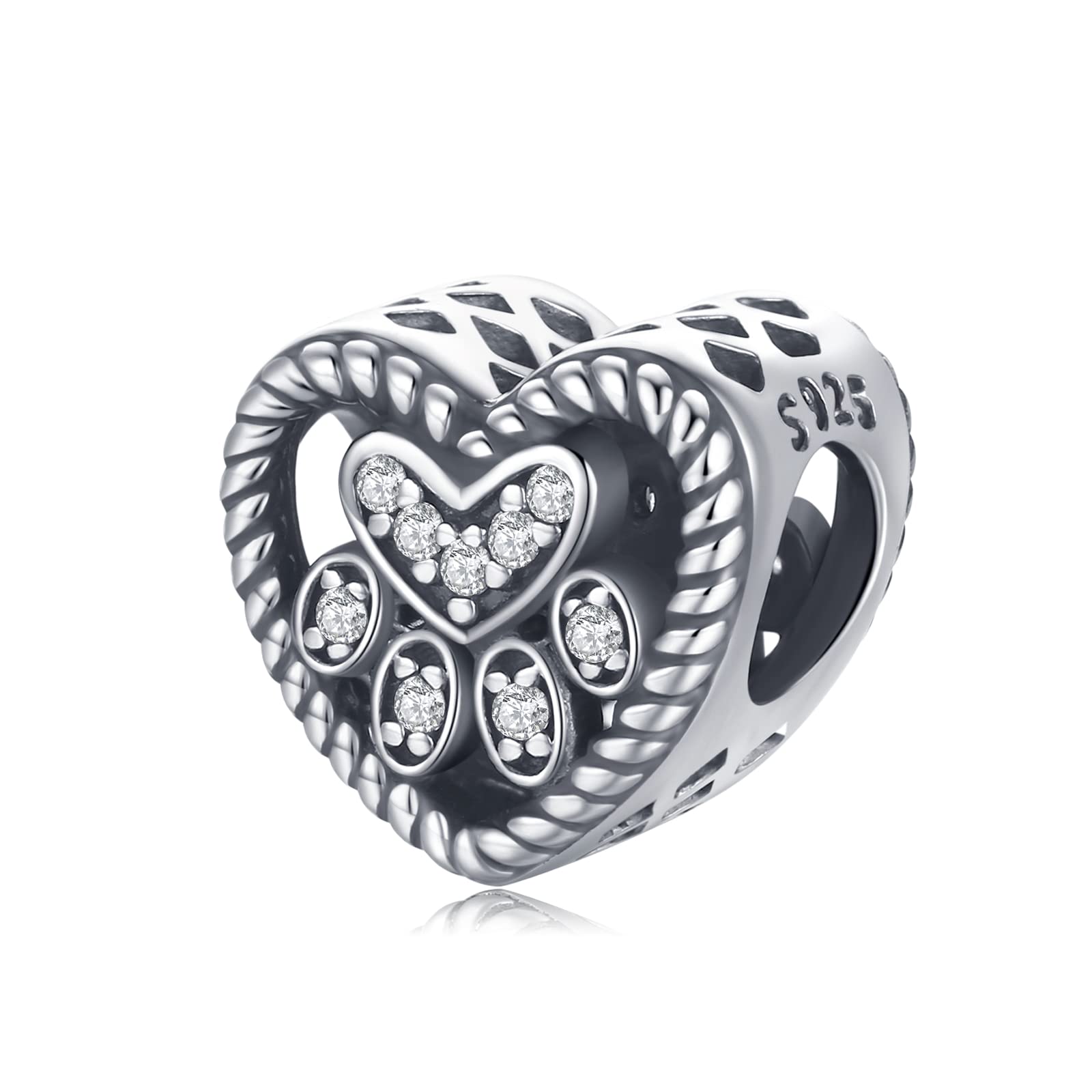 Eusense Paw Charm, 925 Sterling Silver Print Bead Charms fit Pandora European Bracelet