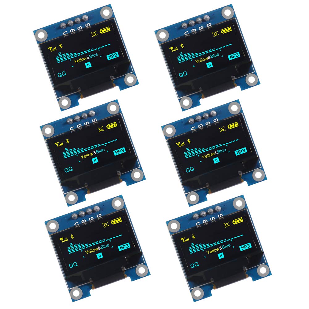 AITRIP 6 pcs 0.96 OLED Display Module IIC 128 x 64 Pixel 12864 OLED Yellow Blue I2C 0.96inch OLED Display IIC Serial with SSD1306 Chip for Arduino UNO Raspberry Pi