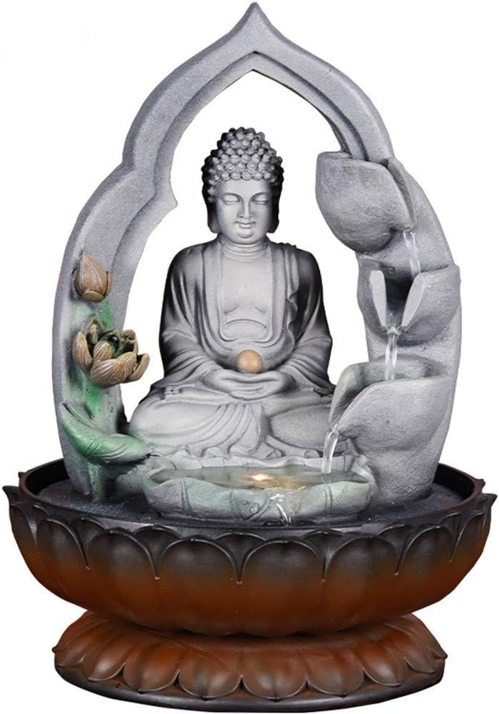 KepooMan Tabletop Water Fountain Relaxation Fountain Buddha Statue Indoor or Outdoor Waterfall Desktop Decoration Zen Fountain for Office,Living Room,Vacation House